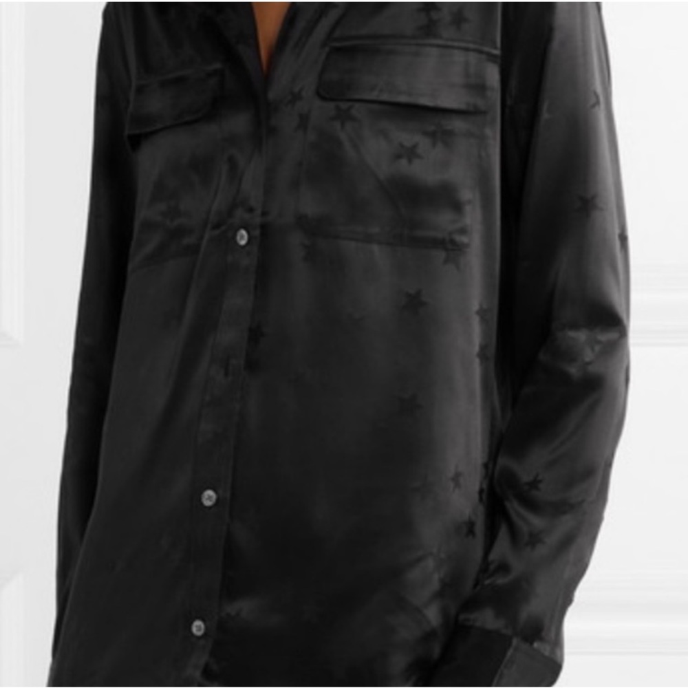 Equipment X Tabitha Simmons Black Star Dress Satin Button Down Shirt Size Medium - Picture 3 of 13